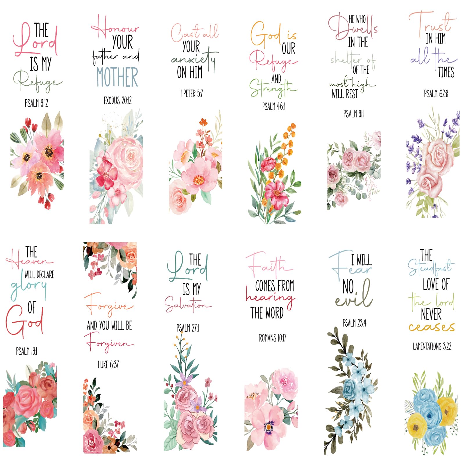 UV DTF Bookmark Wraps - 24 Sheets Bible Verse UV DTF Stickers for Blank Acrylic Bookmark, Christian Inspirational Quotes Cold Tr