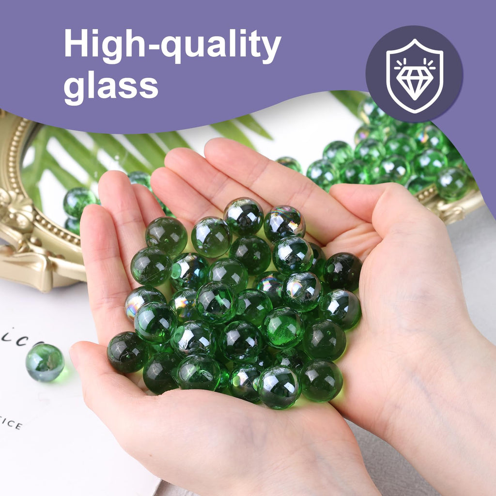 Domestar 1Lb Glass Marbles Bulk, Round Glass Marbles 0.63 Inch Vase Fillers Green Glass Beads For Marble Runs Home Decor