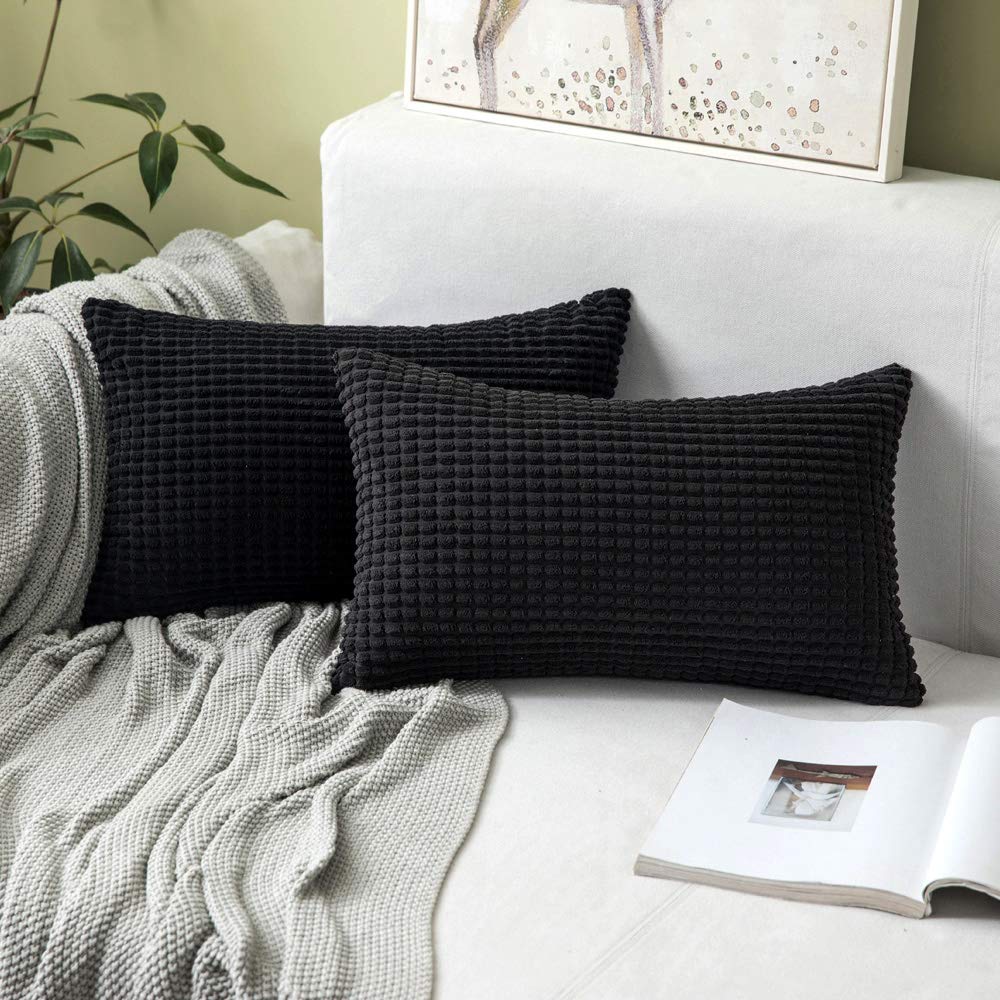 Miulee Pack Of 2 Decorative Lumbar Throw Pillow Covers Soft Corduroy Solid Cushion Case Light Grey Pillow Cases For Couch Sofa B