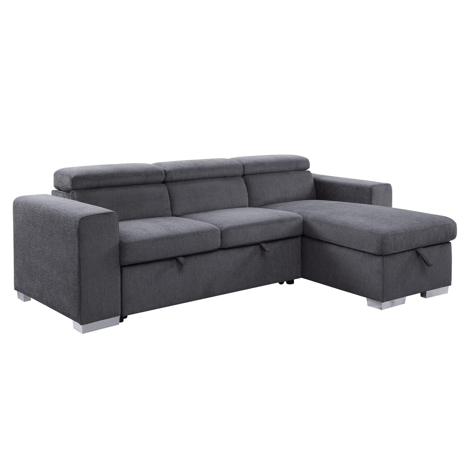 Acme Natalie Reversible Sleeper Sectional Sofa with Storage in Gray Fabric