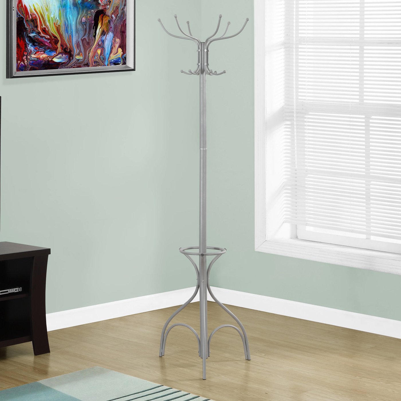 Monarch Coat Rack With An Umbrella Holder, Silver, 70"