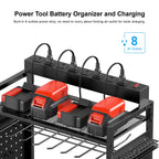 Cccei Garage Power Tools Organizer Cart With Charging Station, Black Floor Standing Rolling Drill And Tools Battery Storage Cart On Wheels. Utility Rack Gift For Men, Husband, Father.