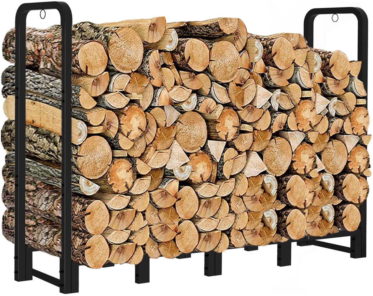 Artibear Firewood Rack Stand 6Ft Heavy Duty Logs Carrier Holder For Outdoor Indoor Fireplace, Matte Black