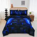 Perfemet 6 Pieces Kids Game Comforter Set Full Size Blue Gamer Bedding Set For Boys Teen 3D Cool Black Video Gaming Bed In A Bag