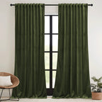 Ryb Home Green Velvet Curtains 96 Inch, Solid Room Darkening Window Curtains For Living Room Light & Draft Block Privacy Backdrop With Pleat Tape Pocket& Tabs, Olive Green, W52 X L96 Inch, 2 Panels