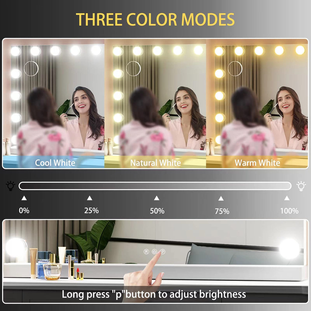 Gvnkvn 22.8 X 18.2 Vanity Makeup Mirror With Lights, 10X Magnification,Large Hollywood Lighted Vanity Mirror With 15 Dimmable Le