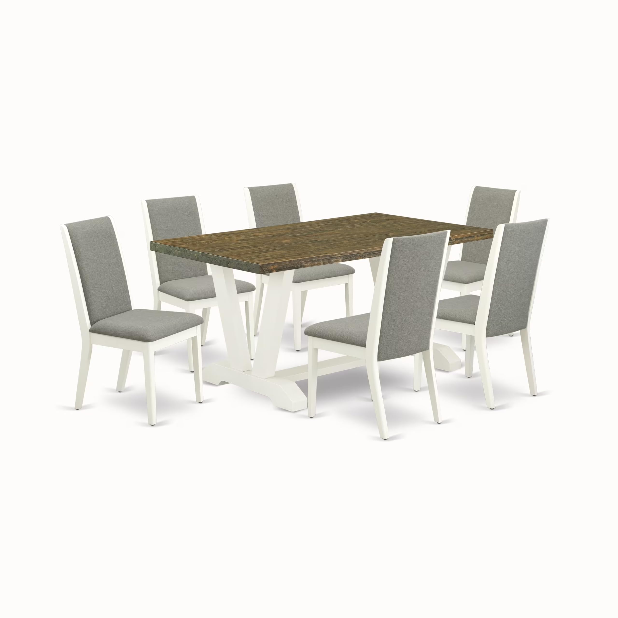 East West Furniture V076La206-7 7 Piece Kitchen Table Set Consist Of A Rectangle Dining Table With V-Legs And 6 Shitake Linen Fabric Parson Dining Room Chairs, 36X60 Inch, Multi-Color