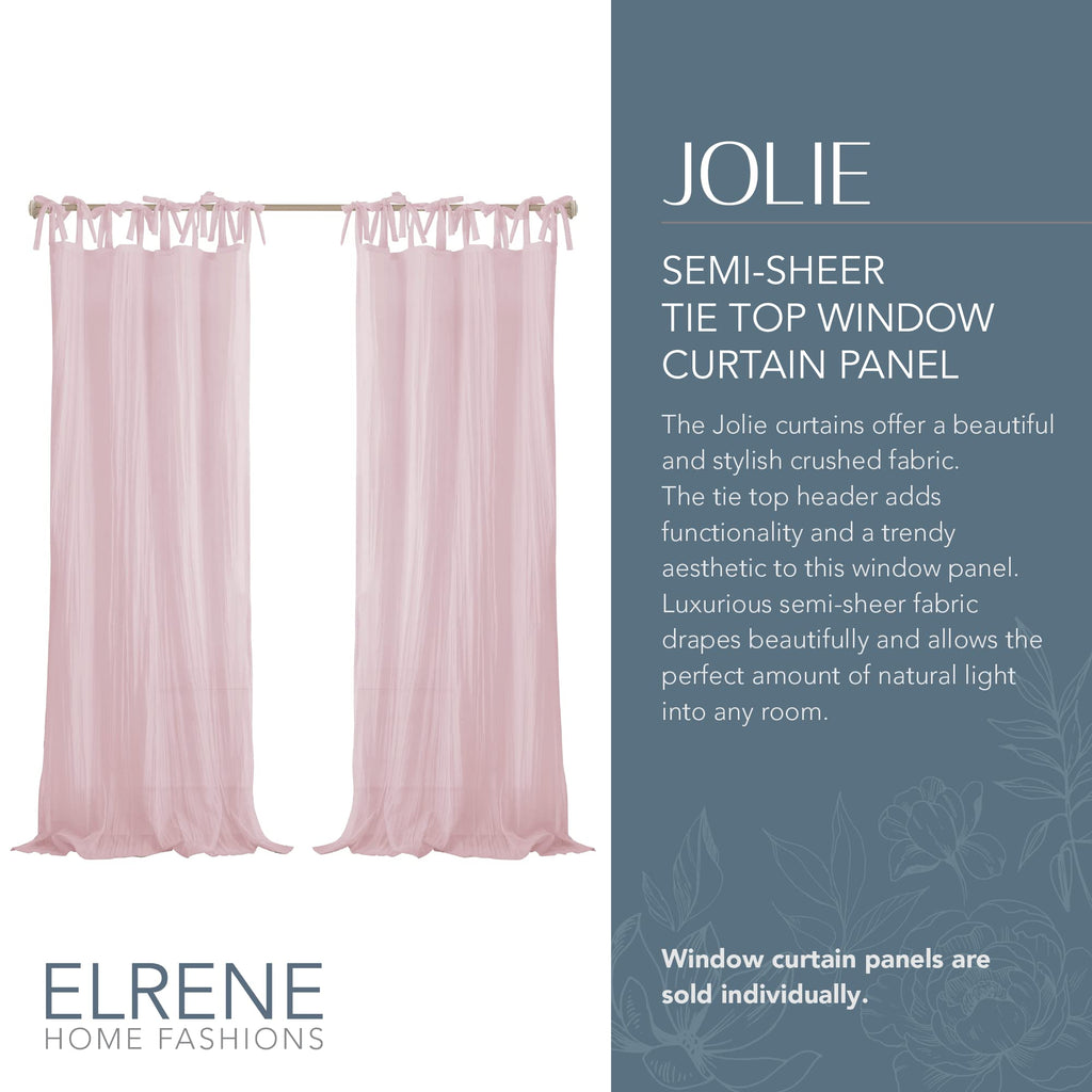 Elrene Home Fashions Jolie Crushed Semi-Sheer Window Curtain, Adjustable Tie-Top Single Panel, 52'' X 84'' (1 Panel), Blush