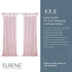 Elrene Home Fashions Jolie Crushed Semi-Sheer Window Curtain, Adjustable Tie-Top Single Panel, 52'' X 84'' (1 Panel), Blush