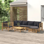 vidaXL 7 Piece Bamboo Patio Lounge Set with Dark Gray Cushions - Modular Outdoor Furniture with Comfortable Cushions and Sturdy Bamboo Table for Garden/Patio/Outdoor