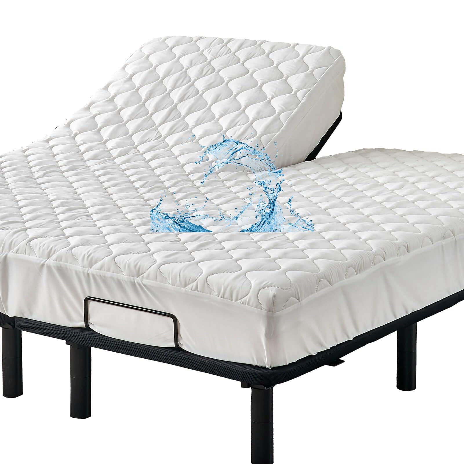 Quilted 28-30'' Split Top California King Mattress Protector Pad For Adjustable Beds With Upper Flex Head Waterproof Padded Topp