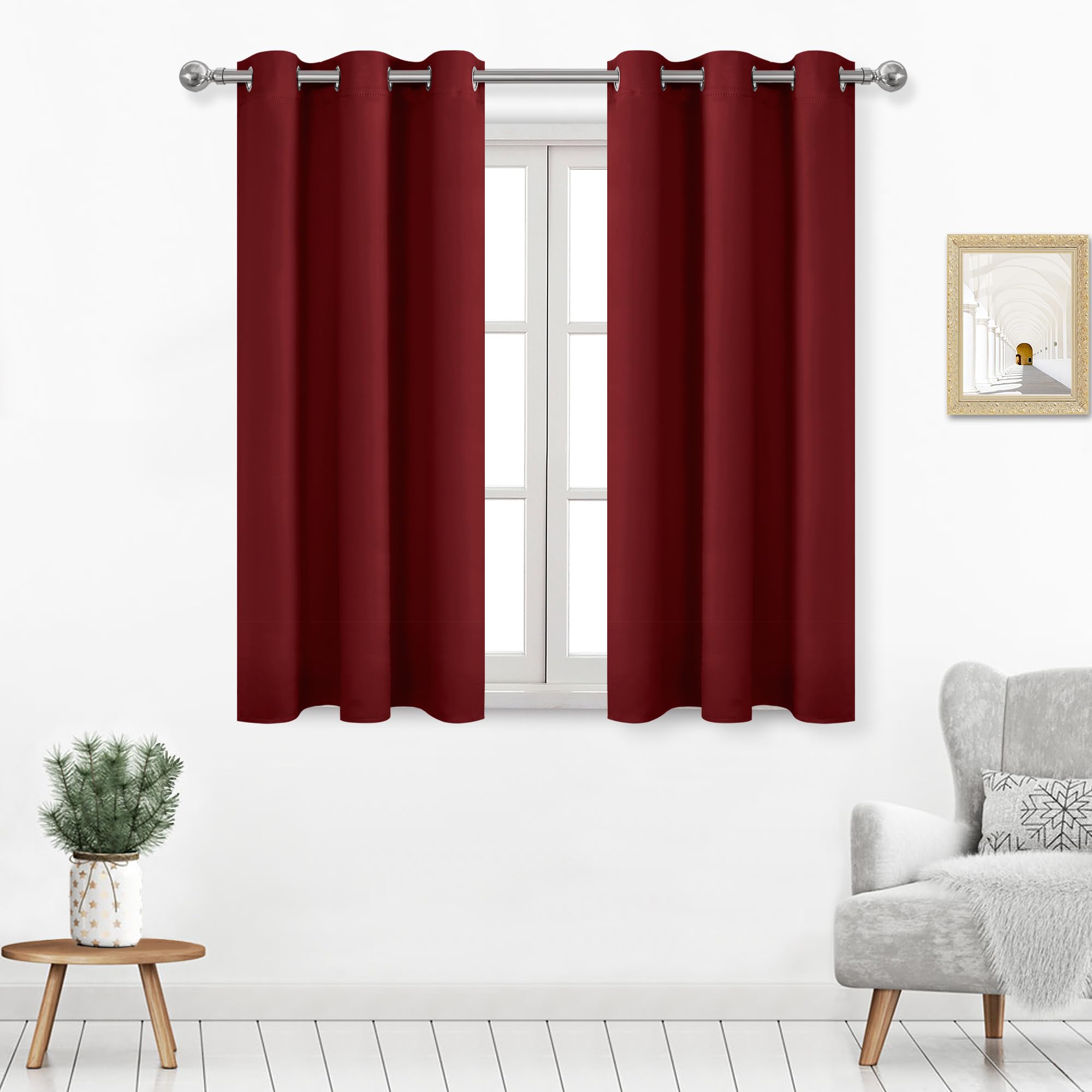 Dwcn Burgundy Curtains 54 Inches Long, Thermal Blackout For Short Curtains For Small Windows, Room Darkening Curtains For Bedroo