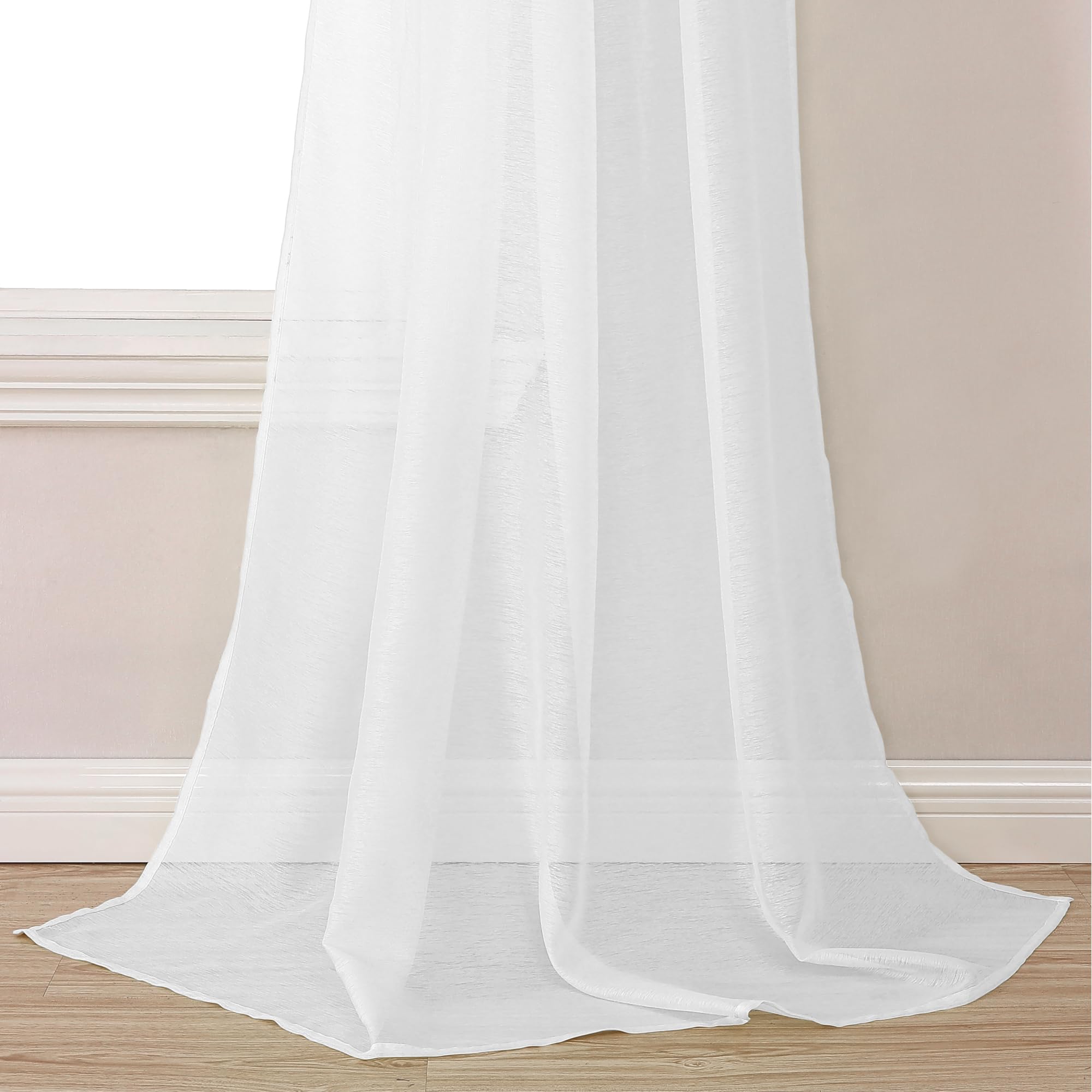Donren White Sheer Window Scarf Valance - Luxury Soft Semi Sheer Scarf For Window Wedding Arch Sheer Curtains Scarf (1 Panel,52