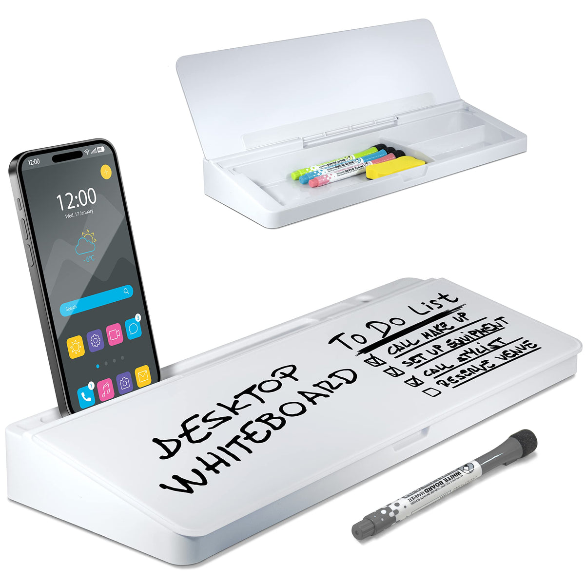 Desktop Whiteboard - Glass Dry Erase White Board- Desk Computer Buddy - Home Office & Studying Essentials - Desktop Pad With Pho