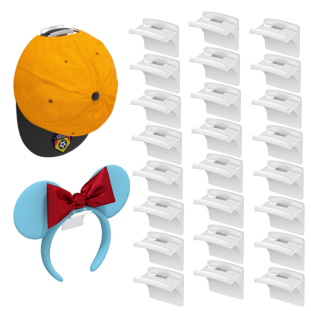 Yeeriroon 24 Pack Adhesive Hat Rack for Wall, Hat Organizer for Baseball Caps, Strong Multi-Purpose Hat Hooks, Hat Holder Hanger