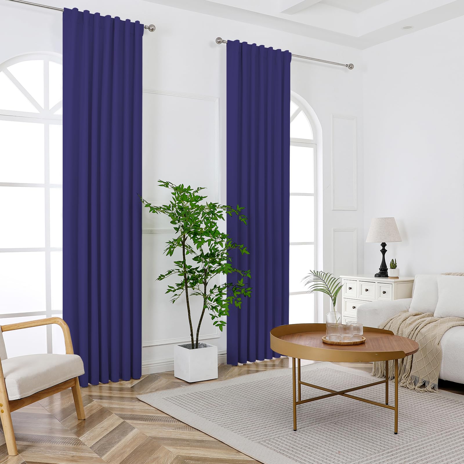 Joydeco Blackout Curtains For Bedroom 108 Inches Long,Back Tab/Rod Pocket 100% Blackout Living Room Drapes, Textured Thermal Ins