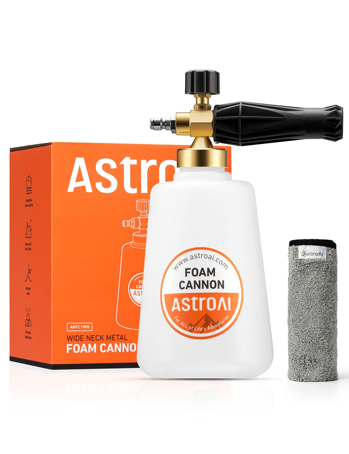 Astroai Foam Cannon Heavy Duty Car Foam Blaster Wide Metal Neck Bottle Adjustable Snow Foam Lance For Pressure Washer With 1/4'