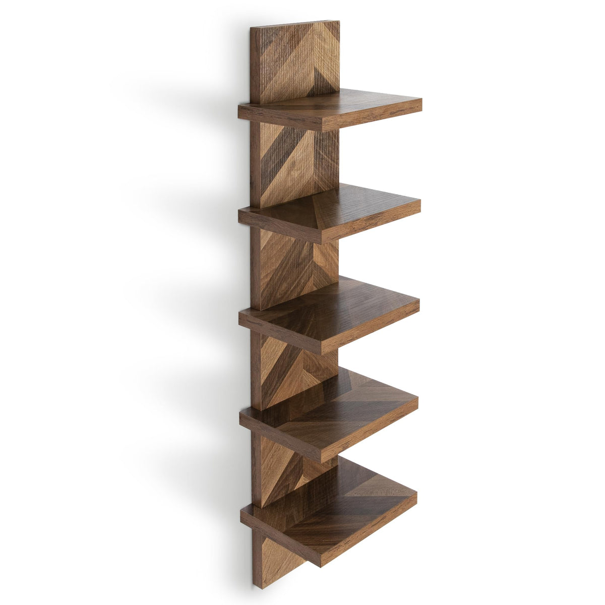 Bloddream 5 Tier Wall Shelves, Vertical Column Shelf Floating Storage Home Decor Organizer Tall Tower Design Utility Shelving Bedroom Living Room(Smoke Gray+Yellow Teak)