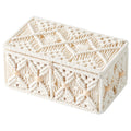 VinneGenzz Boho Macrame Storage Basket with Lid Organza Gift Bags Decorative Wood Beads Bohemian Jewelry Box Bin Handmade Woven 