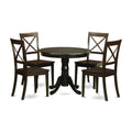 East West Furniture HLBO5-CAP-W 5 Piece Kitchen Table Set for 4 Includes a Round Dining Table with Pedestal and 4 Dining Room Chairs, 42x42 Inch, Cappuccino