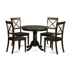 East West Furniture HLBO5-CAP-W 5 Piece Kitchen Table Set for 4 Includes a Round Dining Table with Pedestal and 4 Dining Room Chairs, 42x42 Inch, Cappuccino