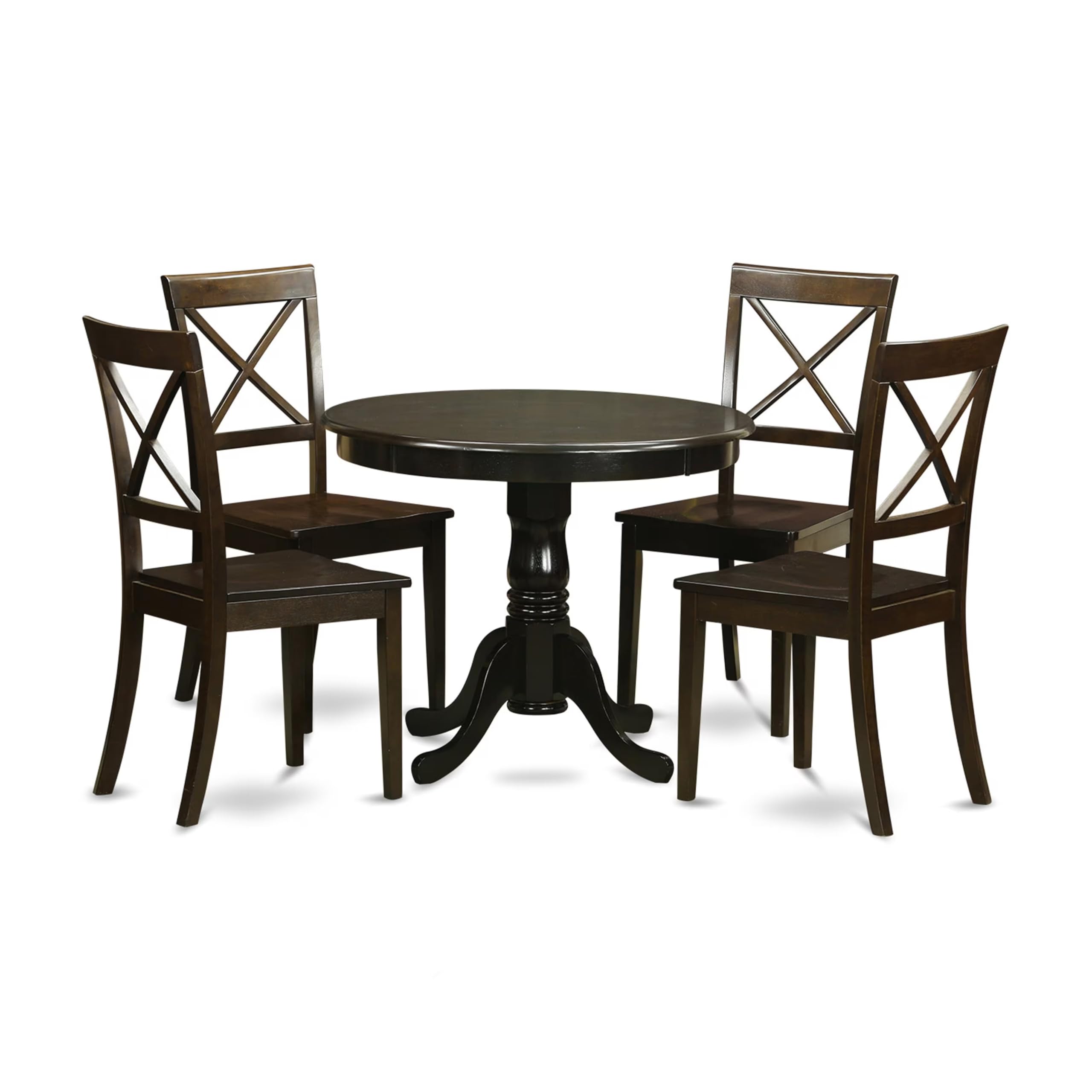 East West Furniture HLBO5-CAP-W 5 Piece Kitchen Table Set for 4 Includes a Round Dining Table with Pedestal and 4 Dining Room Chairs, 42x42 Inch, Cappuccino
