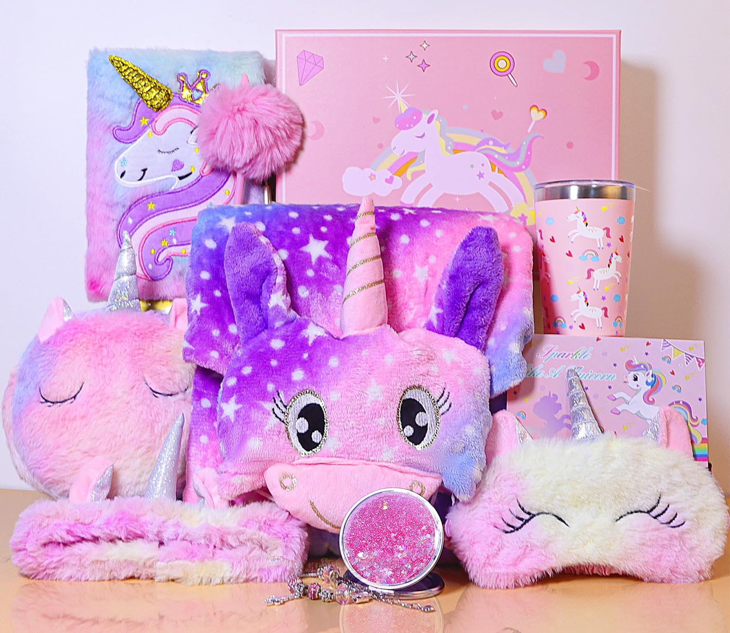 Unicorn Gifts for Girls Age 6-8, Christmas Birthday Gift Box for 6 7 8 9 10 Years Old Girl, 8PCs Unicorn-Themed Gift Basket with