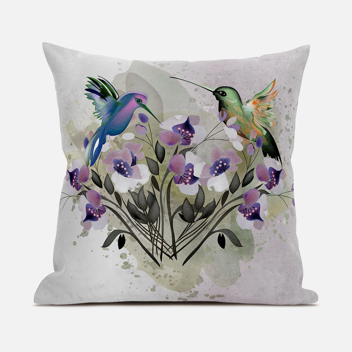 HomeRoots 16x16 Beige Purple Brown Green Bird Blown Seam Broadcloth Animal Print Throw Pillow