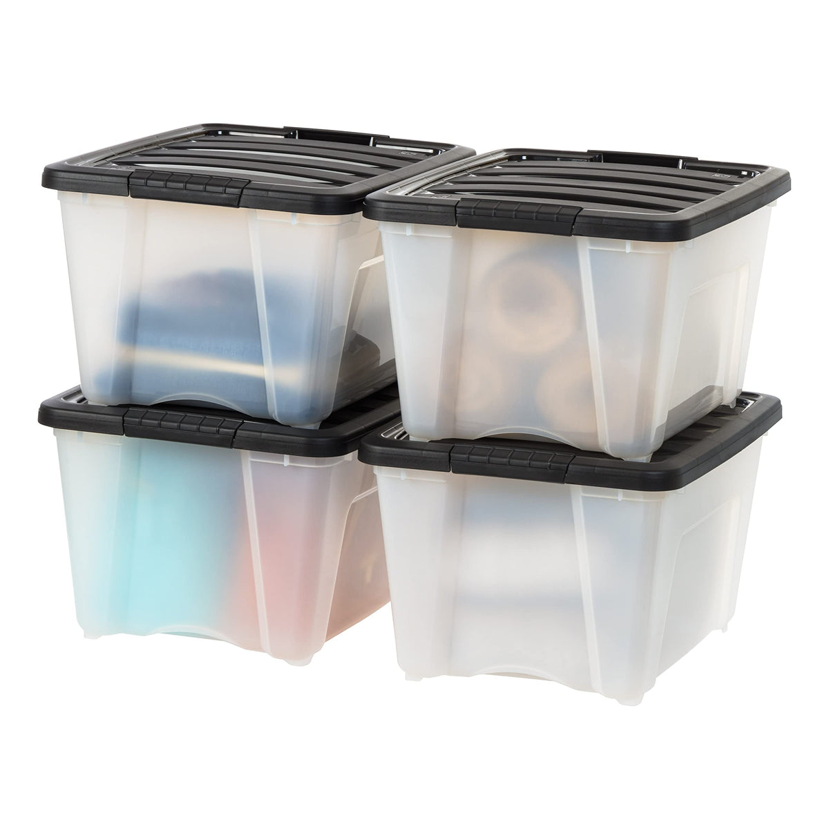 IRIS USA 32 Qt Stackable Plastic Storage Bins with Lids, 4 Pack - BPA-Free, Made in USA - See-Through Organizing Solution, Latch