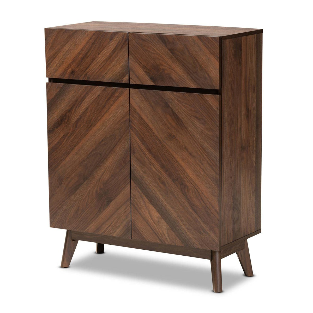 Baxton Studio Hartman Mid-Century Modern Walnut Brown Finished Wood Shoe Cabinet