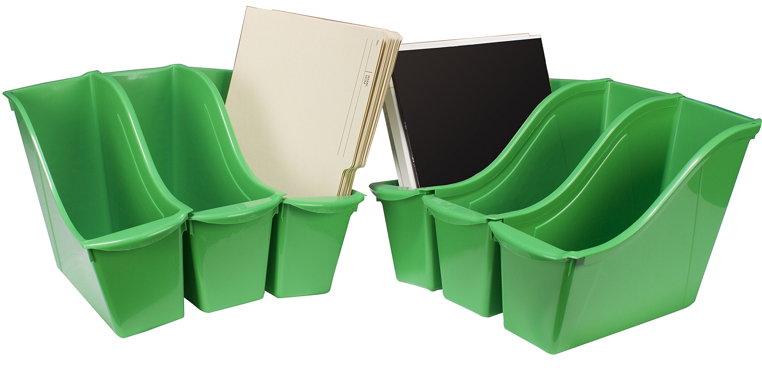 Storex Small Book Bin, Linking Storage Bin, Dry Erase Surface, 11.75' X 8.5' X 4.5' Stem Green 6-Pack