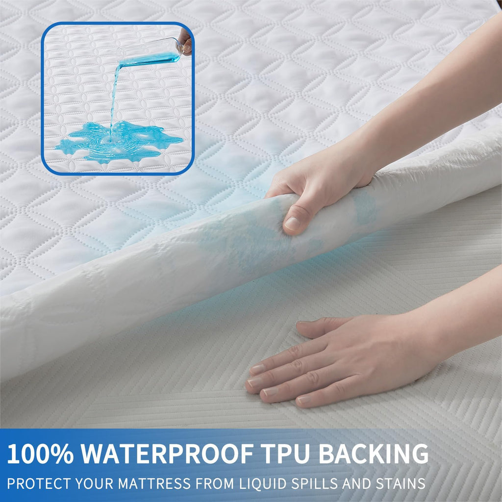 2 Pack Waterproof Mattress Protector, Queen Size Noiseless Mattress Pad With Deep Pocket Fitted Up To 6-18 Inches, Soft Noiseles