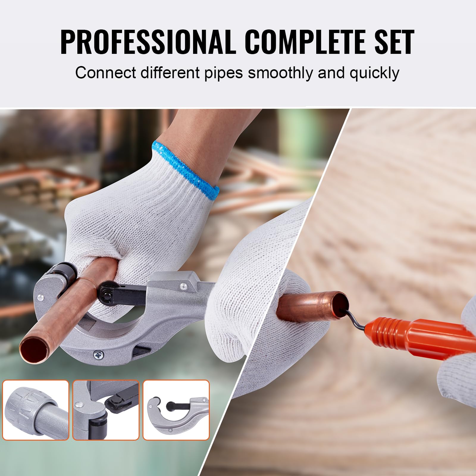 VEVOR Hydraulic Tube Expander, 3/8 to 1-1/8 OD, 7 Heads, Deburring Tool, Pipe Cutter for Copper, Aluminum, Brass, Soft