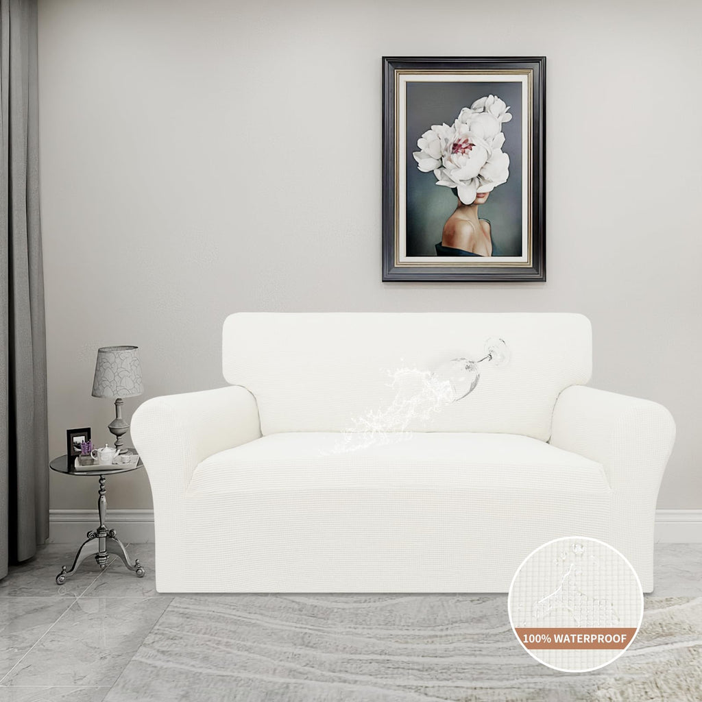 Easy-Going 100% Waterproof Oversized Loveseat Couch Cover, Dual Waterproof Sofa Cover, Stretch Jacquard Sofa Slipcover, Leakproof Furniture Protector For Kids, Pets, Dog And Cat, Cream