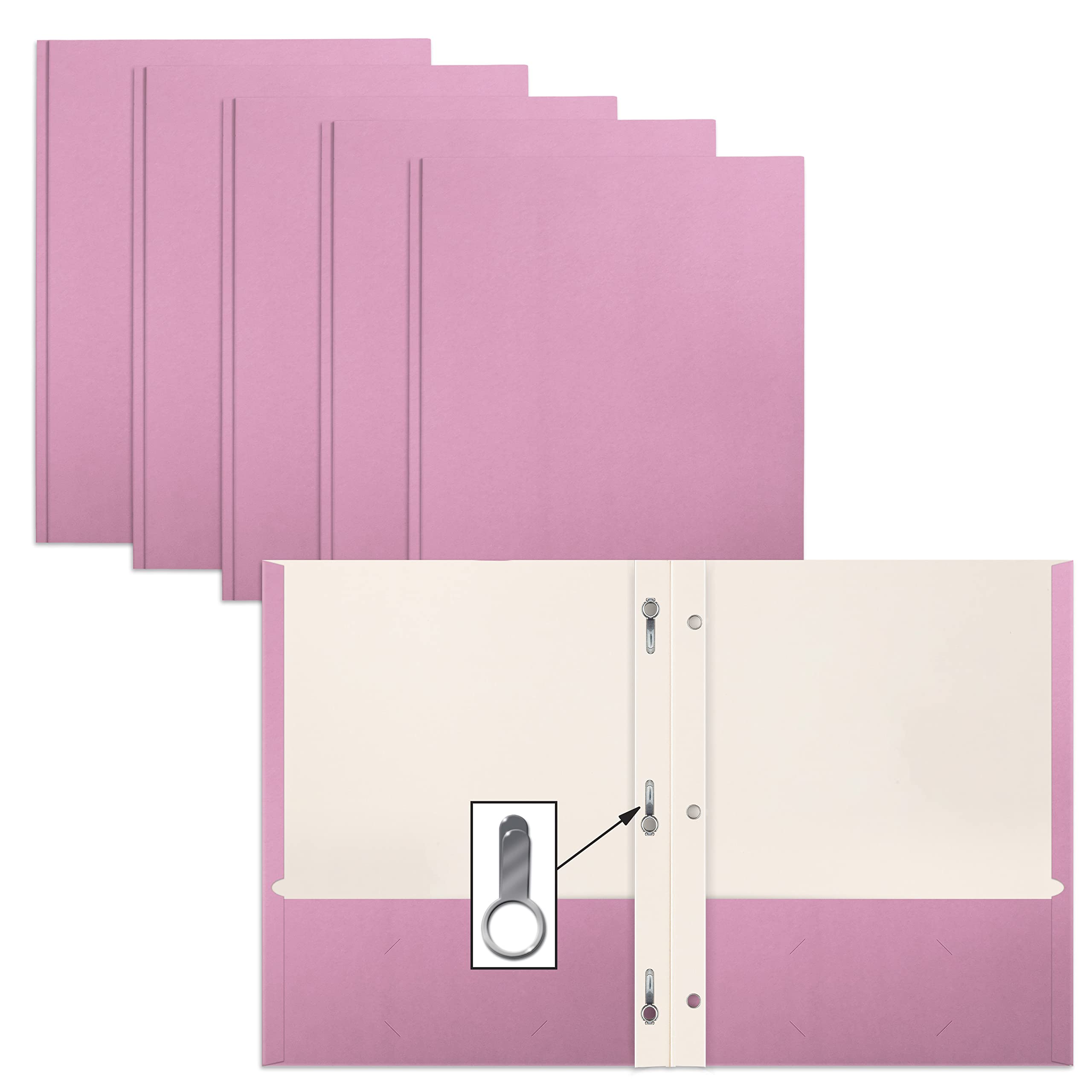 Better Office Products Pink Paper 2 Pocket Folders With Prongs, 50 Pack, Matte Texture, Letter Size Paper Folders, 50 Pack, With