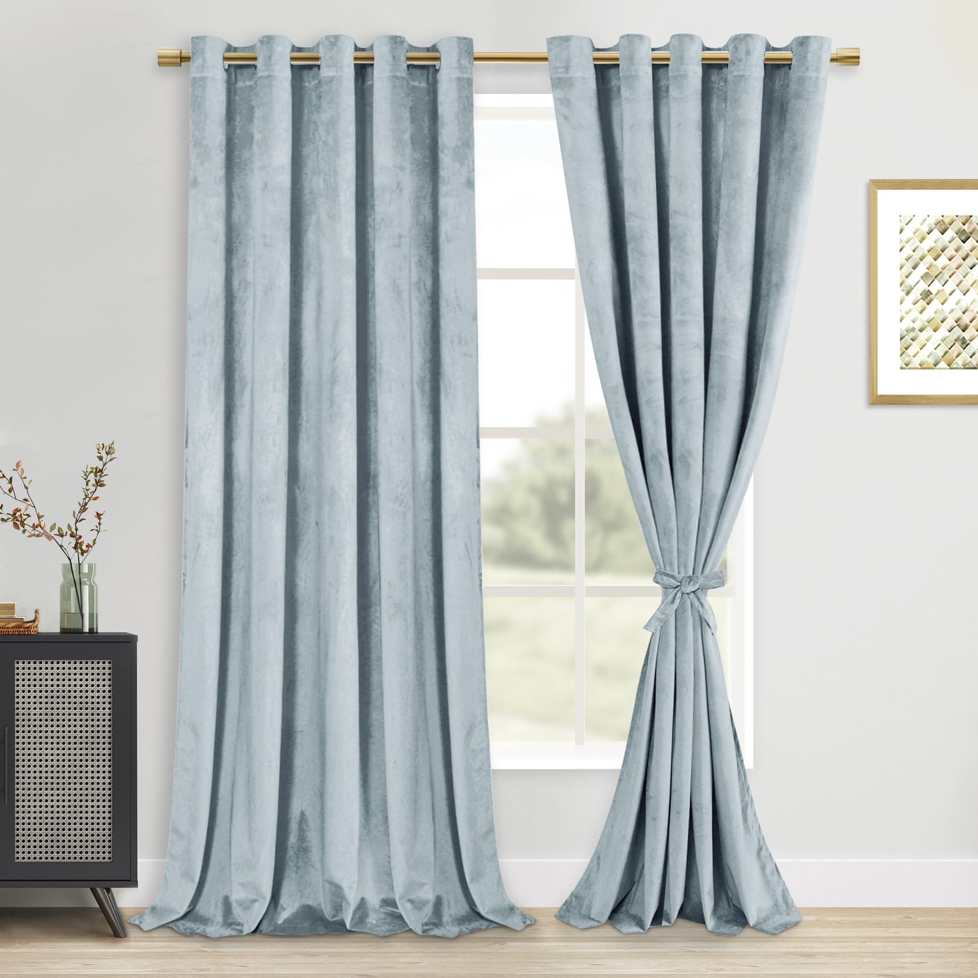 Dwcn Extra Wide Velvet Curtains Thick Grommet Tieable Window Treatments Room Darkening Privacy Protect Blackout Drapes For Bedro