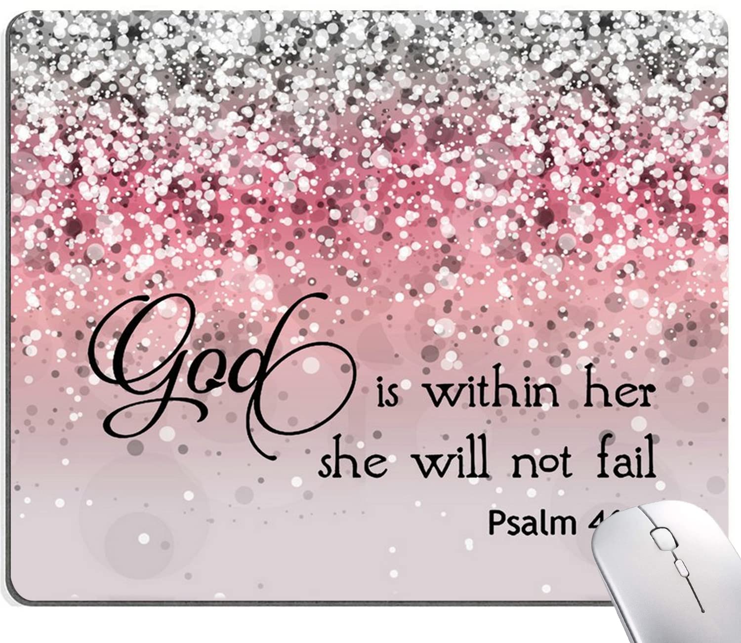Mouse Pad, Bible Verse Pink Sparkles Glitter Mouse Pad, Square Waterproof Mouse Pad Non-Slip Rubber Base Mousepads For Office La