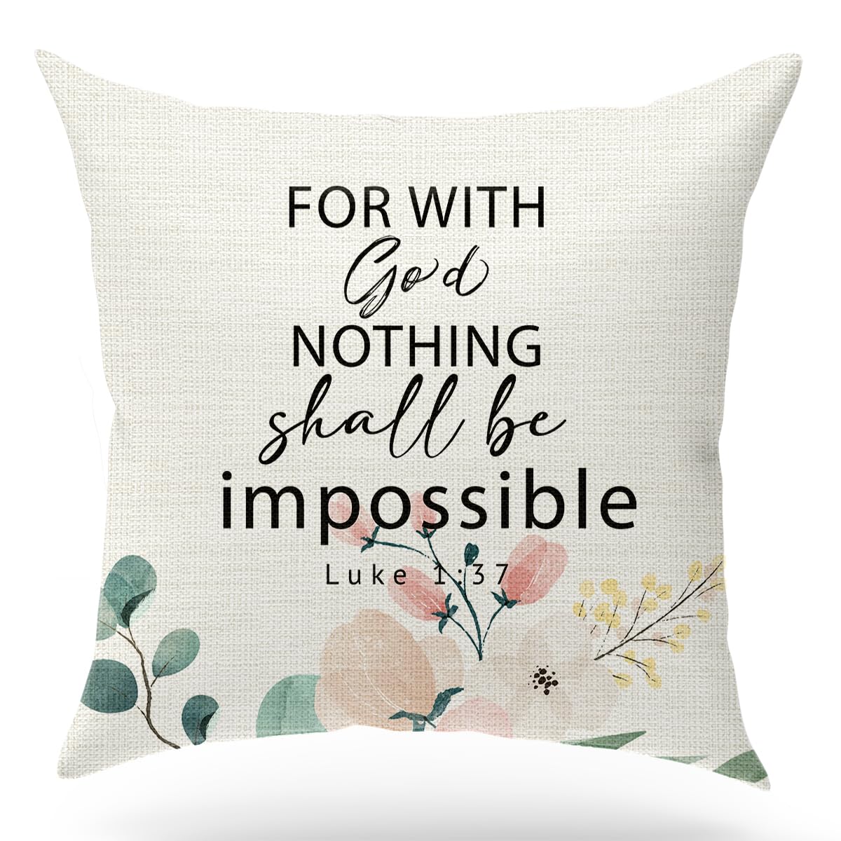 Kongmotree Bible Verse Throw Pillow Case, Blessing Gift, Scripture Art, Scripture Sayings, Bible Quote, Luke 1:37, Church Gifts,