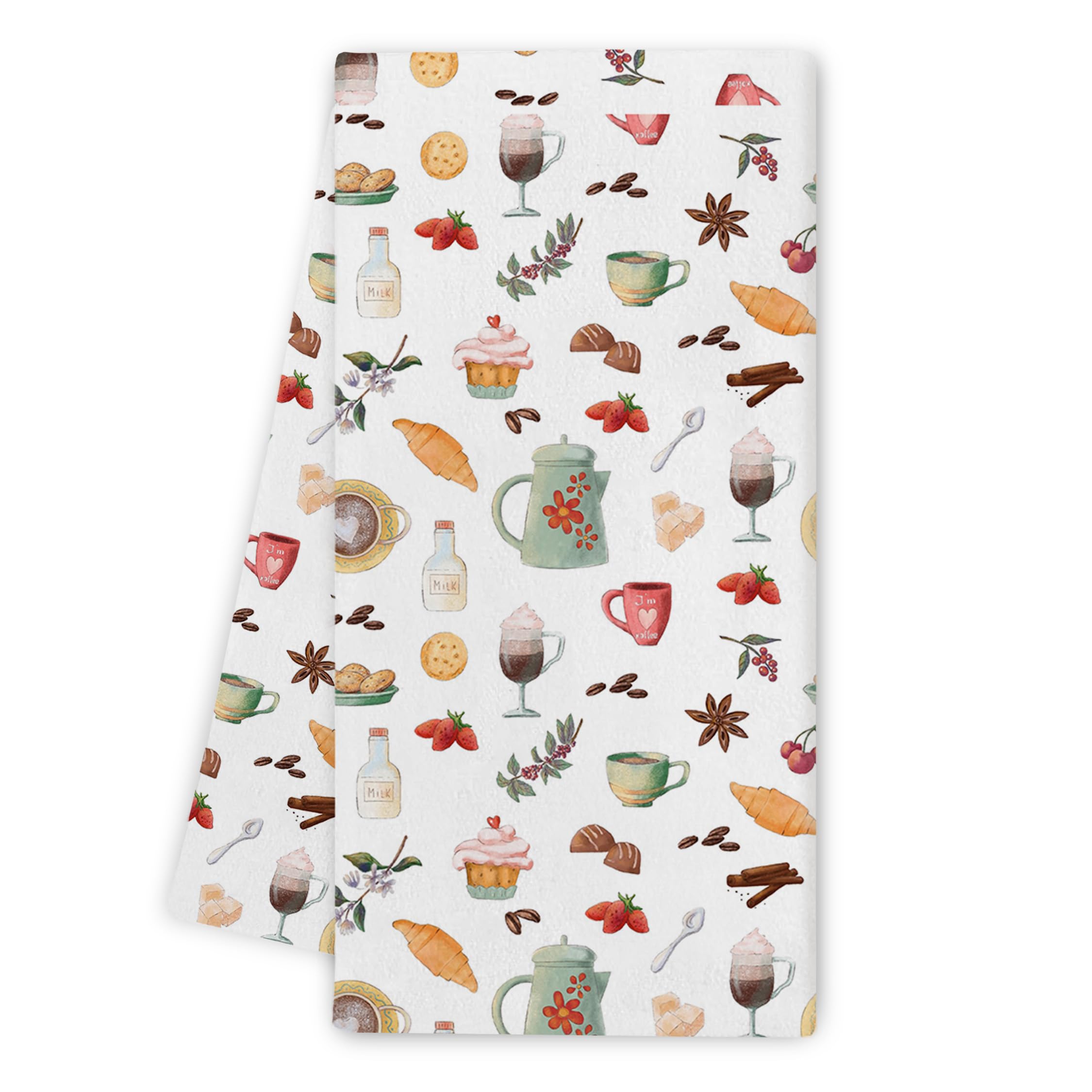 Noaleviax Retro Coffee Kitchen Towels - Tea Towels for Kitchen, Spring Kitchen Decor, Vintage French Garden Decor, Croissant Cof