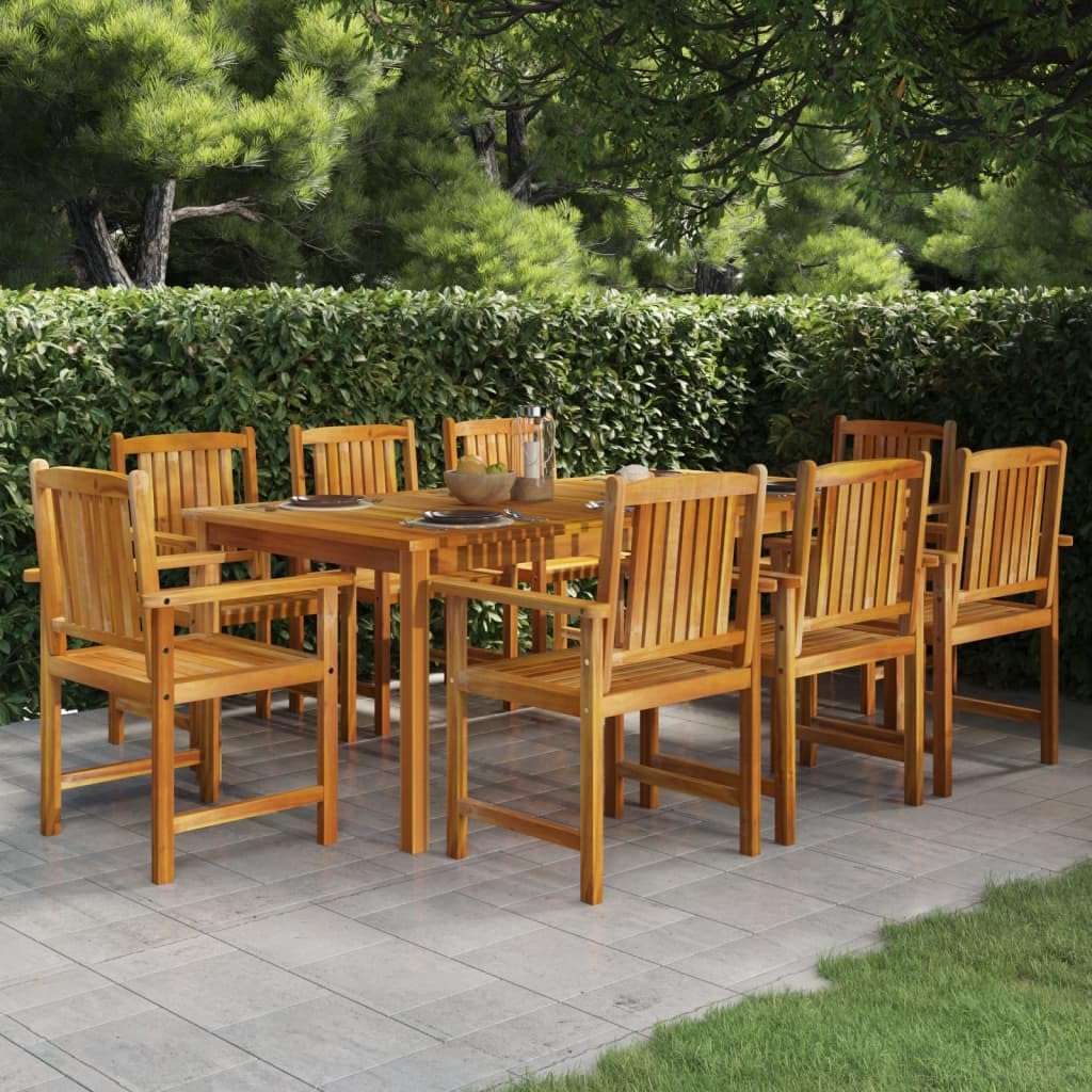 vidaXL 9-Piece Patio Dining Set - Solid Acacia Wood - Spacious and Elegant Design - Features Umbrella Hole - Weather-resistant Chairs