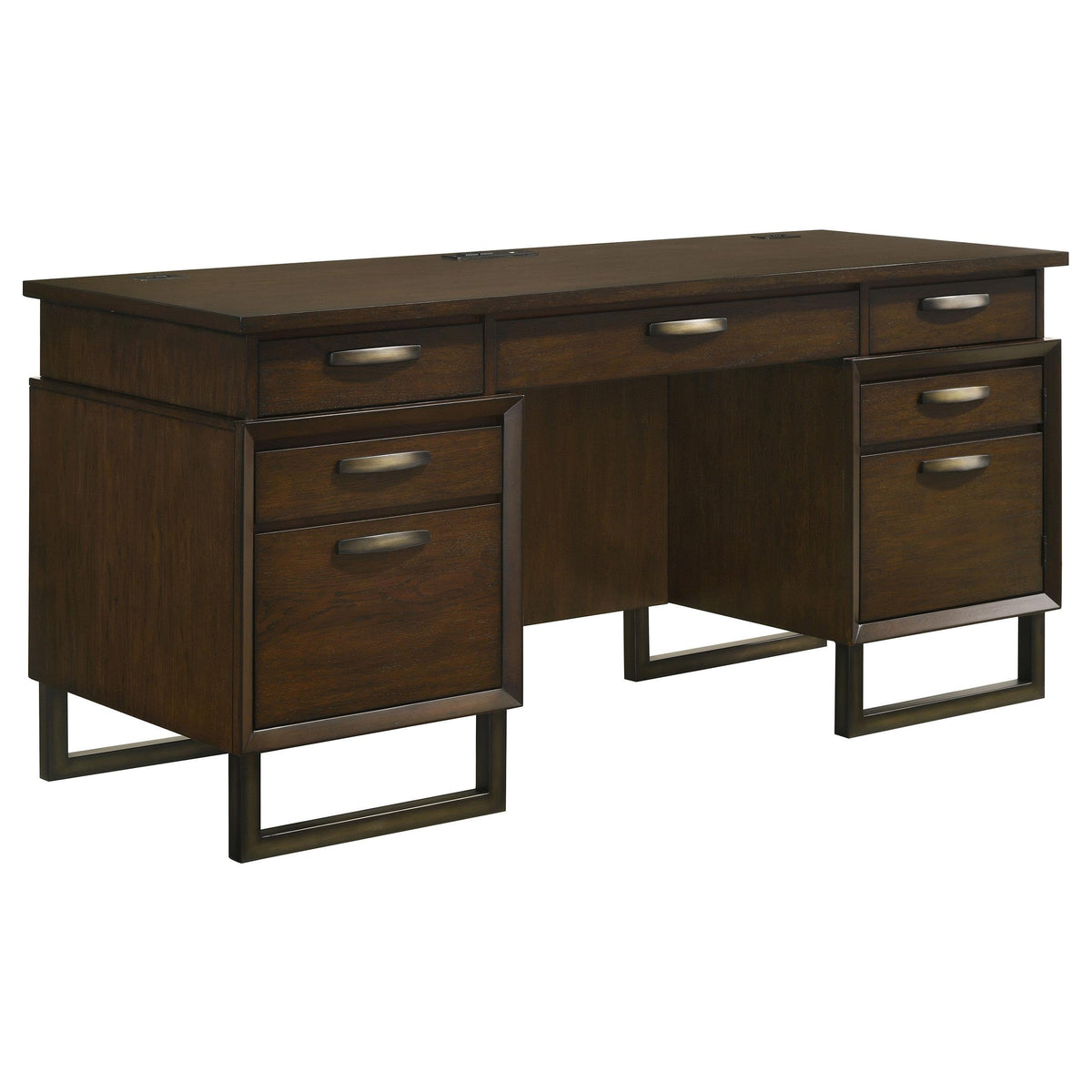 Coaster Marshall 5-Drawer Wood Credenza Desk Dark Walnut and Gunmetal