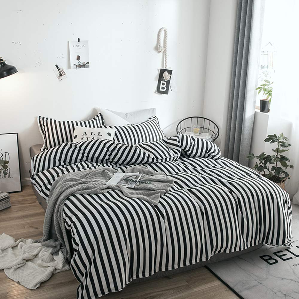 Luxlovery Black And White Comforter Set Queen Men Women Striped Bedding Comforter Set Full Farmhouse Ticking Stripes Bedding Bla