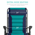 Best Choice Products Oversized Padded Zero Gravity Chair, Folding Outdoor Patio Recliner, Xl Anti Gravity Lounger For Backyard W/Headrest, Cup Holder, Side Tray, Polyester Mesh - Navy/Teal