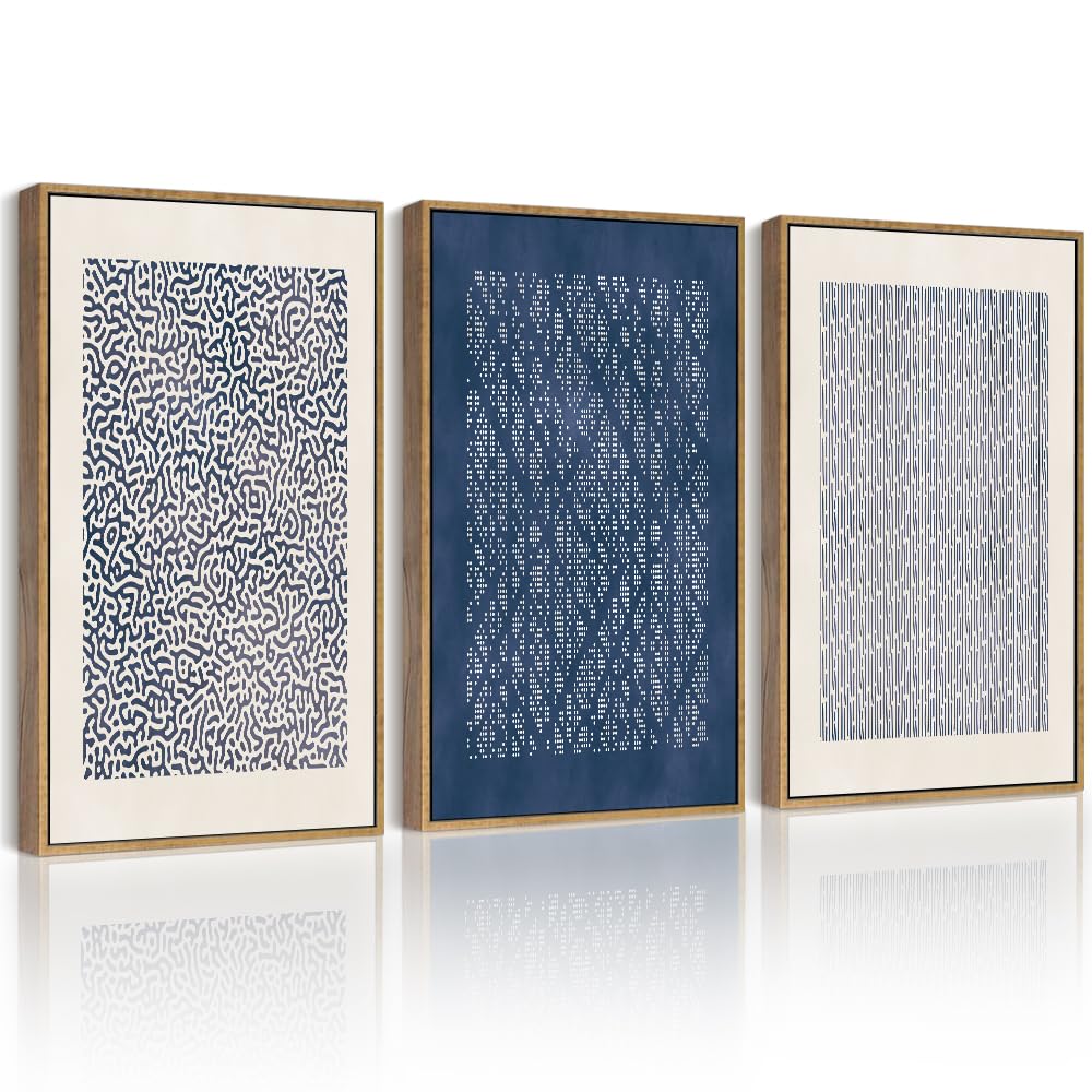 Drsoum Blue Mid-Century Modern Framed Wall Art Minimalist Abstract Boho Wall Decor Geometric Artwork Kitchen Dining Room 11x14in