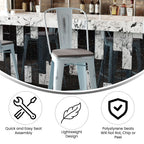 Flash Furniture Carly Commercial Grade 30&Quot; High Green-Blue Metal Indoor-Outdoor Bar Height Stool With Back And Gray Polystyrene Seat