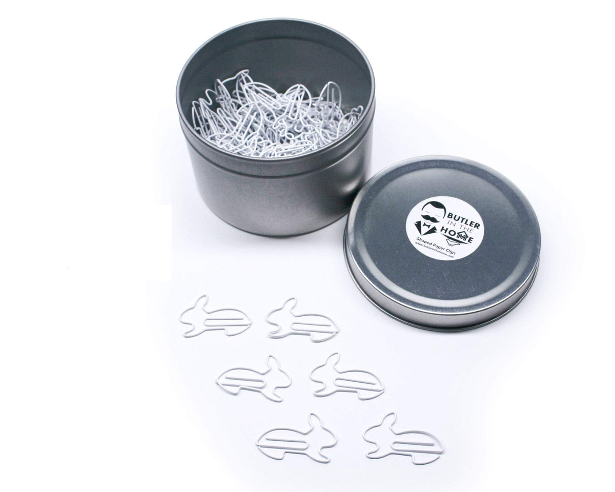 Butler In The Home Bunny Rabbit Shaped Paper Clips Great For Paper Clip Collectors Or Office Gift - Comes In Round Tin With Lid
