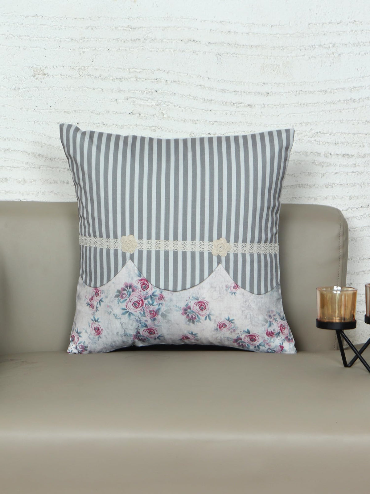 Zeba World Hand Embroidered Cushion Cover  Luxe Collection | Sofa, Bedroom, Couch | Polycanvas Floral Print With Embroidery And