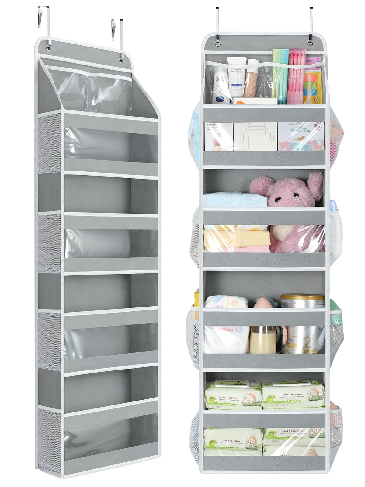 Yecaye 5 Tier 1Pc Over the Door Organizer, Stuffed Animal Storage with Clear PVC Windows, Door Organizer Hanging for Bedroom Nur