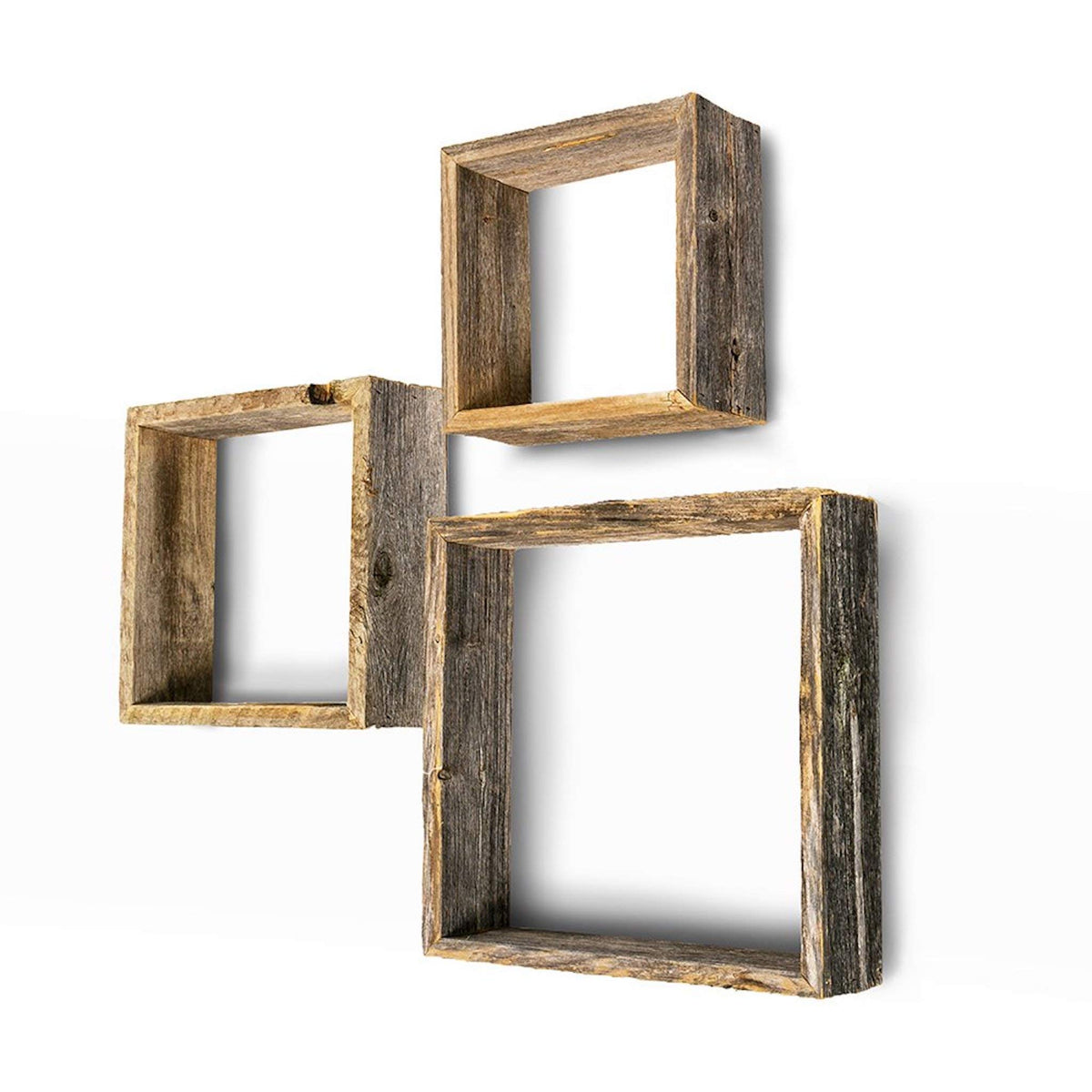 HomeRoots Rustic Farmhouse Set of 3 Square Shadow Box Shelves