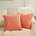 Fancy Homi 24X24 Pillow Covers, Pack Of 2 Coral Throw Pillow Covers With Stripe Pattern, Super Soft Corduroy Square Solid Cushio